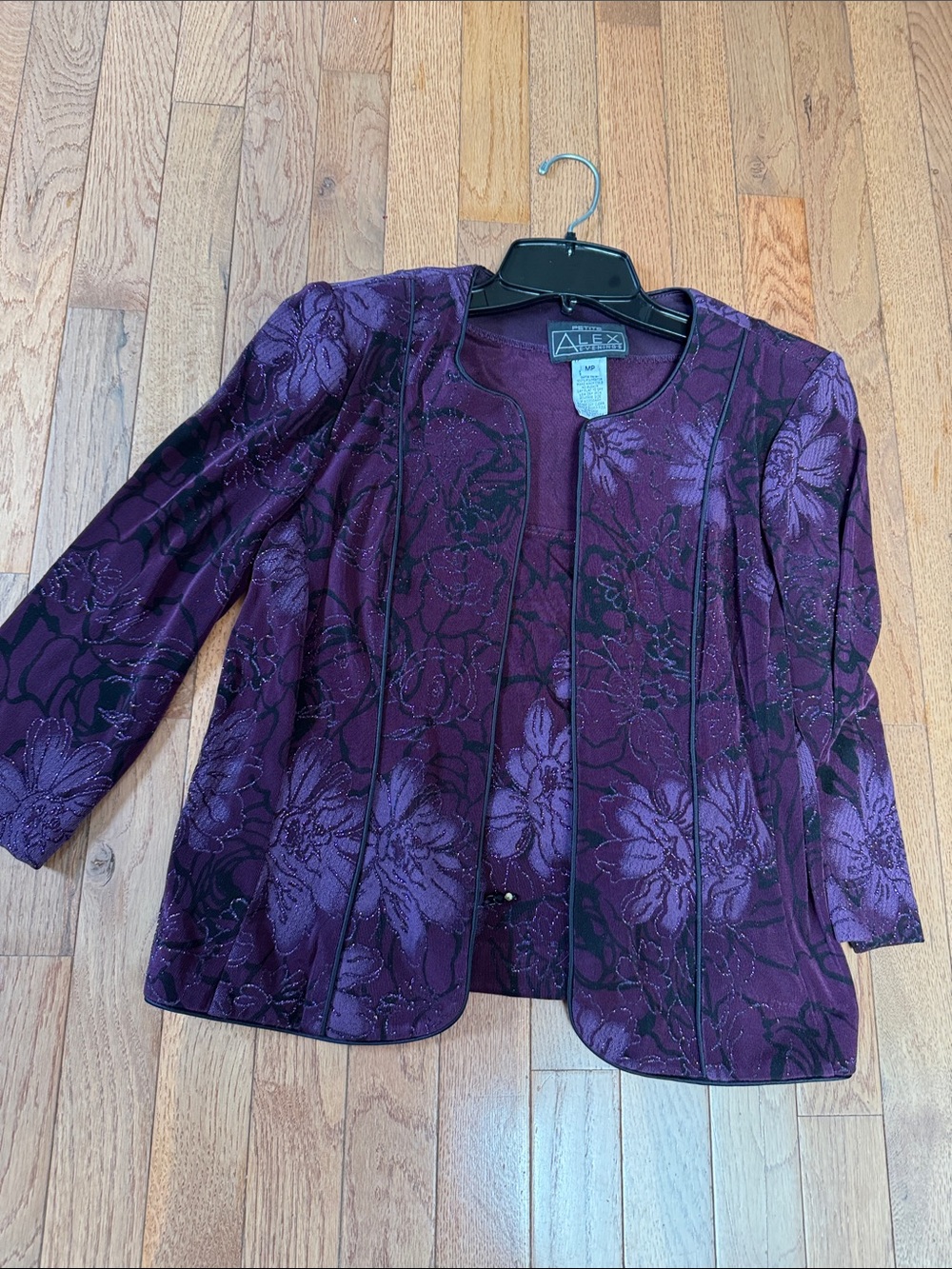 2-Piece Alex Evenings Purple Floral Open-Front Jacket